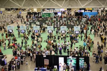 crowd of attendees in exhibit hall