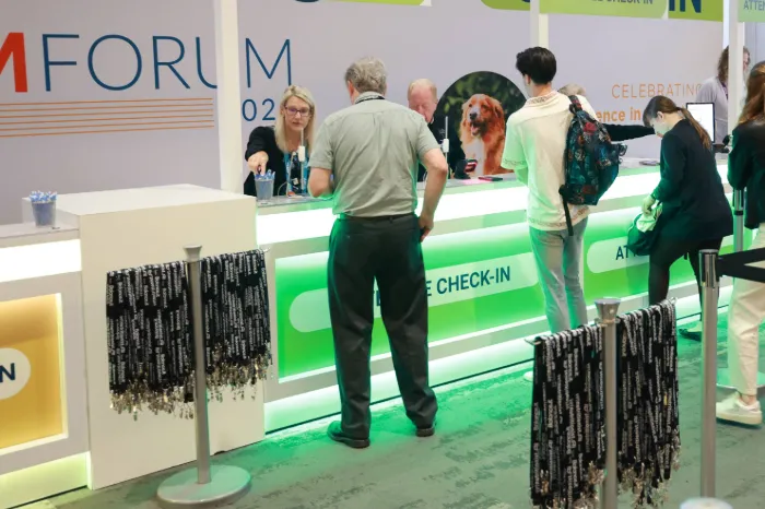 Lanyards at a registration desk