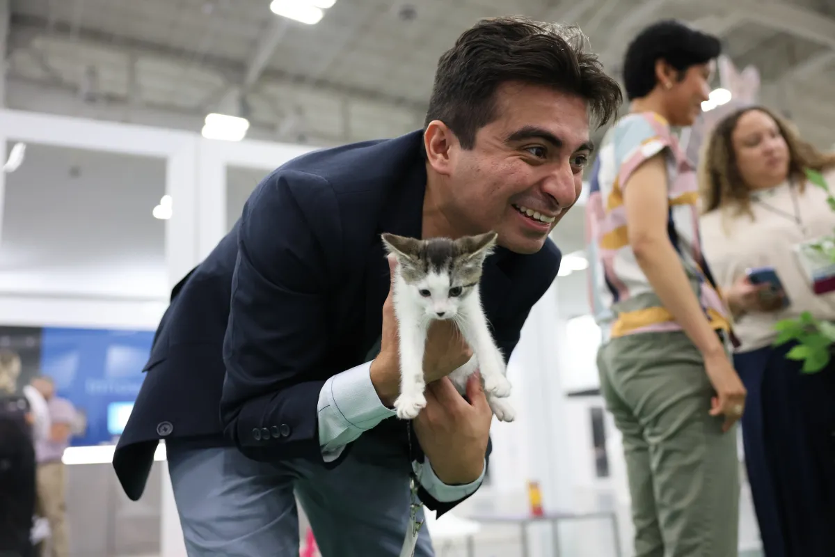 Forum attendee holding cat