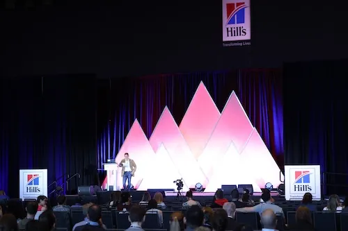 Keynote stage with sponsor signs